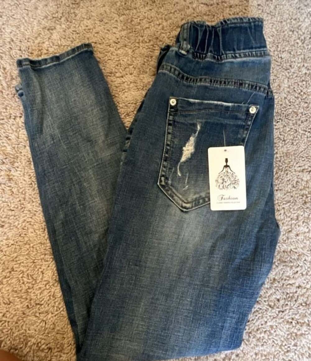 HISS ME Distressed Denim Jogger Jeans Blue